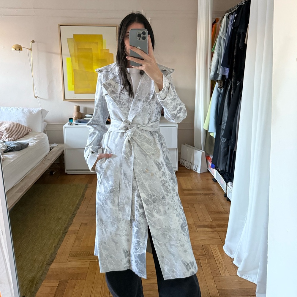 Norma kamali marble printed neoprene trench